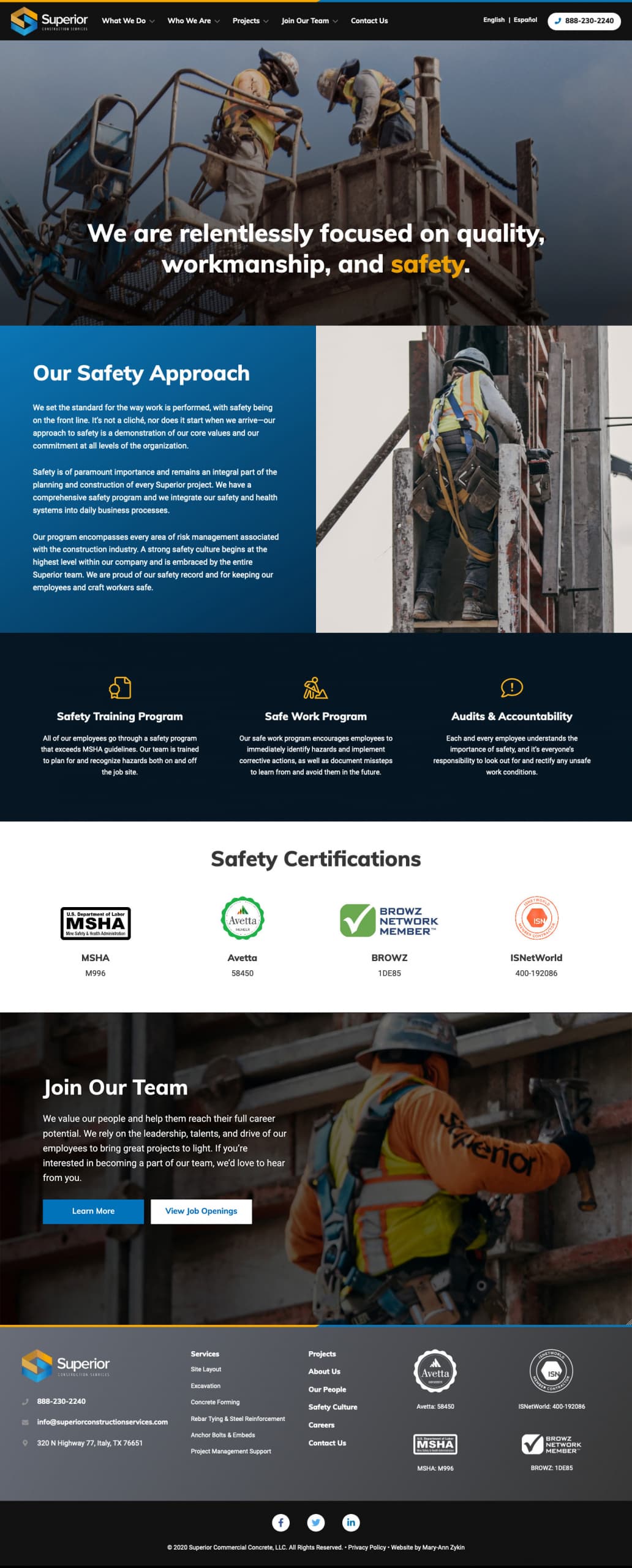 Superior Construction Services - Safety Page