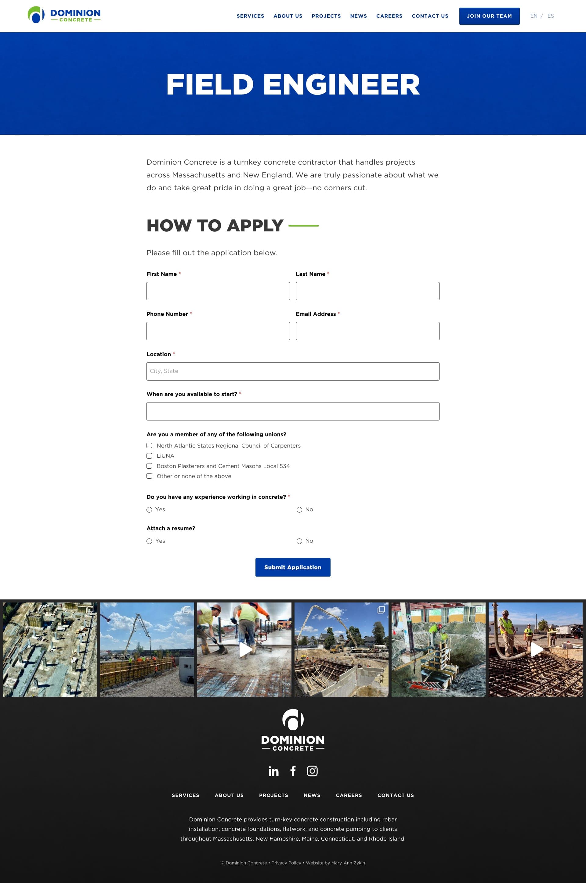 Dominion Concrete Job Application